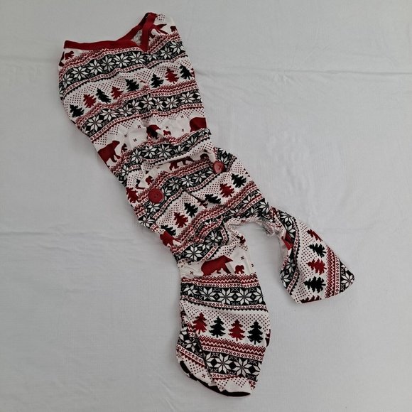 Unbranded Other - Dog Pajamas Pj's Winter Polar Bear Snowflake Tree Pattern Red Black White Large
